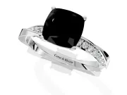 Side Accent Engagement Ring Setting for Fancy Black Cushion Cut Center with Accent Shoulders and Prong Head in Platinum