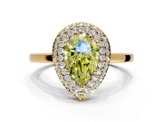 Halo Engagement Ring Setting for Fancy Yellow Pear-Shaped Center with Plain Tapered Band and Prong Head in Yellow Gold