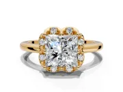 Floral Frame Engagement Ring Setting for Princess Cut Center with Accent Clusters and Prong Head in Yellow Gold