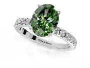 Solitaire Engagement Ring Setting for Fancy Green Oval Center with Fine Pave Band and Claw Prong Head in Sterling Silver