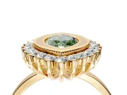 Halo Engagement Ring Setting for Fancy Green Marquise Center with Milgrain Bezel Rim, Plain Band and Prong Head in Yellow Gold