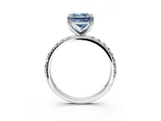 Solitaire Engagement Ring Setting for Fancy Blue Princess Cut Center with Micro Pave Band and Prong Head in White Gold