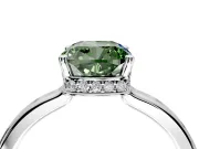 Hidden Halo Engagement Ring Setting for Fancy Green Cushion Cut Center with Wide Flat Plain Band and Prong Head in Platinum