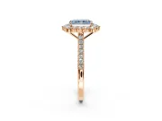 Halo Engagement Ring Setting for Fancy Blue Radiant Cut Center with Single-Row Pave, Open Basket and Prong Head in Rose Gold
