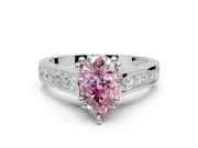 Solitaire Engagement Ring Setting for Fancy Pink Pear-Shaped Center with Channel Band and Double Claw Prong Head in Sterling Silver