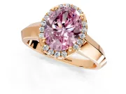 Halo Engagement Ring Setting for Fancy Pink Oval Center with Knife Ridge Cathedral Band and Prong Head in Rose Gold