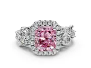 Milgrain Halo Engagement Ring Setting for Fancy Pink Radiant Cut Center with Shoulder Bezels and Prong Head in Platinum