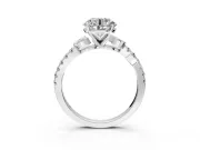 Leaf Motif Engagement Ring Setting for Round Cut Center with Pave Band and Prong Head in Platinum