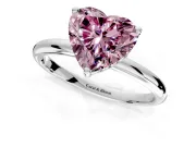 Hidden Halo Engagement Ring Setting for Fancy Pink Heart-Shaped Center with Thin Round-Wire Band and Prong Head in Platinum