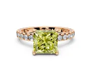 Solitaire Engagement Ring Setting for Fancy Yellow Princess Cut Center with Shared-Prong Accents and Prong Head in Rose Gold