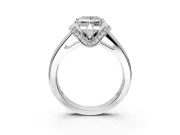 Solitaire Engagement Ring Setting for Princess Cut Center with Wide Band, Pave Collar and Prong Head in Sterling Silver