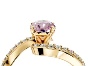 Solitaire Engagement Ring Setting for Fancy Pink Pear-Shaped Center with Pave Bypass Swirl Band and Prong Head in Yellow Gold