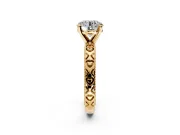 Solitaire Engagement Ring Setting for Round Cut Center with XO Engraved Band and Prong Head in Yellow Gold