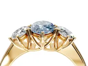 3 Stone Engagement Ring Setting for Fancy Blue Marquise Center with Raised Basket Heads and Prong Head in Yellow Gold