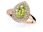 Halo Engagement Ring Setting for Fancy Yellow Pear-Shaped Center with Plain Tapered Band and Prong Head in Rose Gold