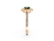 Milgrain Floral Halo Engagement Ring Setting for Fancy Green Cushion Cut Center with Pave Band and Prong Head in Rose Gold