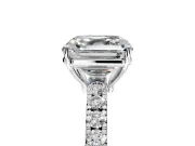 Solitaire Engagement Ring Setting for Asscher Cut Center with Large Accent Band and Prong Head in White Gold