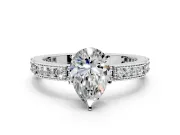 Solitaire Engagement Ring Setting for Pear-Shaped Center with Milgrain-Edged Pave Band and Prong Head in Sterling Silver