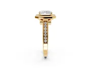 Halo Engagement Ring Setting for Emerald Cut Center with Outer Bezel Rim, Pave Band and Prong Head in Yellow Gold