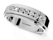 Round Cut Lab-Grown Diamond 7 Stone Channel Men's Wedding Band with Grooved Borders in Sterling Silver