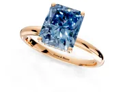 Hidden Halo Engagement Ring Setting for Fancy Blue Radiant Cut Center with Thin Round-Wire Band and Prong Head in Rose Gold