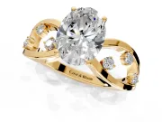 Solitaire Engagement Ring Setting for Oval Center with Criss-Cross Accent Band and Prong Head in Yellow Gold