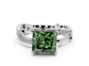 Solitaire Engagement Ring Setting for Fancy Green Princess Cut Center with Pave and Plain Crossover Band and Prong Head in Platinum