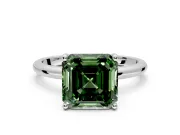 Hidden Halo Engagement Ring Setting for Fancy Green Asscher Cut Center with Thin Round-Wire Band and Prong Head in Sterling Silver