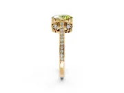 Cathedral Engagement Ring Setting for Fancy Yellow Oval Center with Antique-Style Pave Band and Prong Head in Yellow Gold