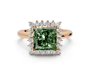 Starburst Halo Engagement Ring Setting for Fancy Green Princess Cut Center with Thin Round-Wire Band and Prong Head in Rose Gold