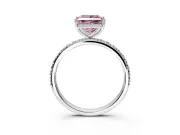 Hidden Halo Engagement Ring Setting for Fancy Pink Princess Cut Center with Pave Band and Prong Head in Sterling Silver