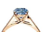 Solitaire Engagement Ring Setting for Fancy Blue Cushion Cut Center with Round Cut Channel Band and Prong Head in Rose Gold