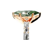 Baguette Engagement Ring Setting for Fancy Green Marquise Center with Alternating Bar-Set Band and Prong Head in Rose Gold