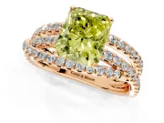 Solitaire Engagement Ring Setting for Fancy Yellow Radiant Cut Center with Woven 3-Strand Pave Band and Prong Head in Rose Gold