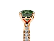 Solitaire Engagement Ring Setting for Fancy Green Cushion Cut Center with Milgrain-Edged Pave Band and Prong Head in Rose Gold