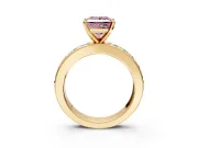 Solitaire Engagement Ring Setting for Fancy Pink Princess Cut Center with Channel-Set Accents and Prong Head in Yellow Gold