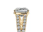 Solitaire Engagement Ring Setting for Asscher Cut Center with Pave Split Shank and Prong Head in Yellow Gold