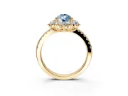 Floral Halo Engagement Ring Setting for Fancy Blue Pear-Shaped Center with Pave Accents and Prong Head in Yellow Gold