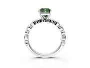 Solitaire Engagement Ring Setting for Fancy Green Cushion Cut Center with Beaded Bezel Station Band and Prong Head in White Gold