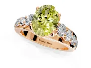 Solitaire Engagement Ring Setting for Fancy Yellow Oval Center with Graduated Shared Prongs and Prong Head in Rose Gold
