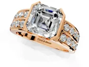 Bezel Engagement Ring Setting for Asscher Cut Center with Wide Channel-Set Band and Bezel Head in Rose Gold