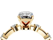 Solitaire Engagement Ring Setting for Emerald Cut Center with Bezel Station Band and Prong Head in Yellow Gold
