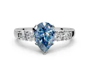 5 Stone Engagement Ring Setting for Fancy Blue Pear-Shaped Center with Plain Band and Prong Head in Platinum
