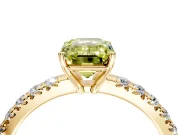Solitaire Engagement Ring Setting for Fancy Yellow Emerald Cut Center with Large Accent Band and Prong Head in Yellow Gold