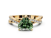 Solitaire Engagement Ring Setting for Fancy Green Heart-Shaped Center with Half-Pave Crossover Band and Prong Head in Yellow Gold