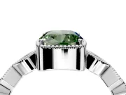 Milgrain Bezel Engagement Ring Setting for Fancy Green Cushion Cut Center with Marquise Stations and Bezel Head in Platinum
