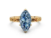 Solitaire Engagement Ring Setting for Fancy Blue Marquise Center with Scrollwork Band and Prong Head in Yellow Gold