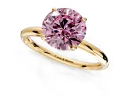 Hidden Halo Engagement Ring Setting for Fancy Pink Round Cut Center with Thin Rounded Band and Prong Head in Yellow Gold