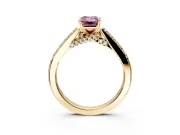 Solitaire Engagement Ring Setting for Fancy Pink Emerald Cut Center with Crossover Accents and Prong Head in Yellow Gold