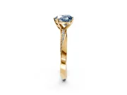 Side Accent Engagement Ring Setting for Fancy Blue Heart-Shaped Center with Accent Shoulders and Prong Head in Yellow Gold